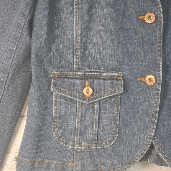 jEANSTAR VINTAGE DENIUM BLAZER FITTED STRETCH ACID WASHED WOMENS LARGE - Picture 4 of 9